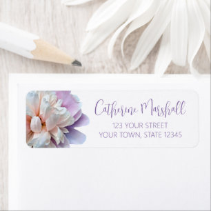 Pink and Purple Peony White Return Address Label
