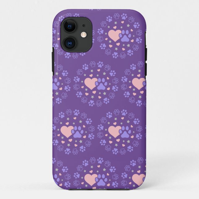 Pink and Purple Pet Lovers Hearts and Stars Case-Mate iPhone Case (Back)