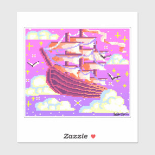 Pink and purple Pixel flying ship 