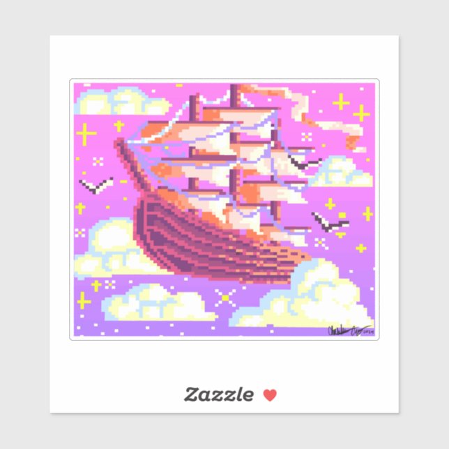 Pink and purple Pixel flying ship  (Sheet)
