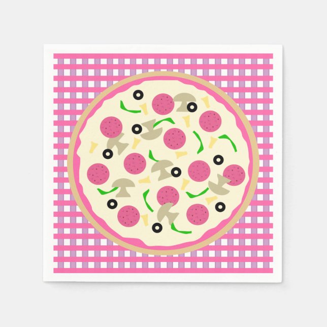 Pink and Purple Pizza Party Napkin (Front)
