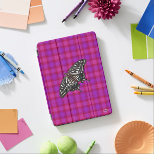 Pink and Purple Plaid Butterfly iPad Case HAMbyWG