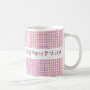 Pink and Purple Plaid Design Happy Birthday Coffee Mug