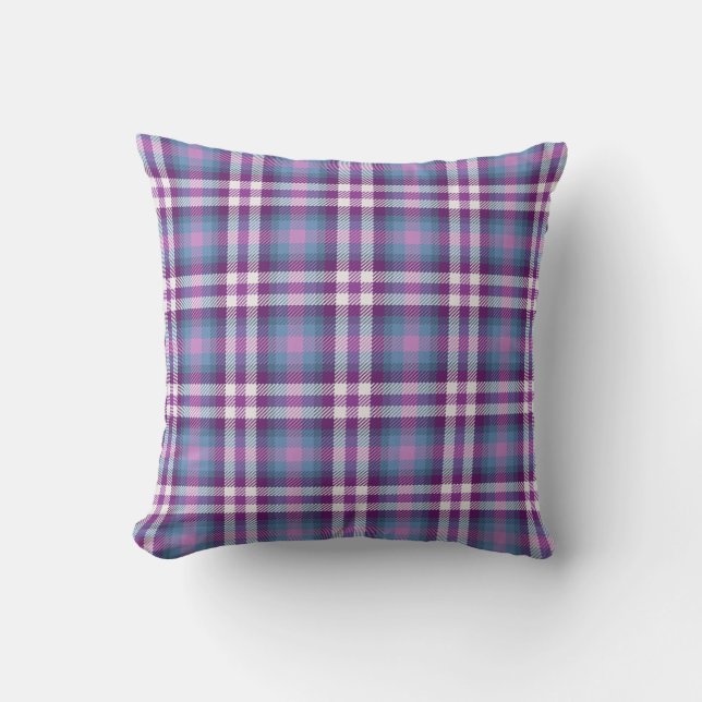 Pink and Purple Plaid/Tartan Throw Pillow (Front)