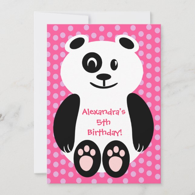Pink and Purple Polka Dot Panda Birthday Party Invitation (Front)