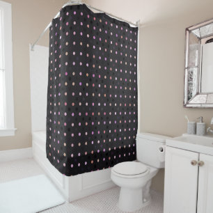 pink and purple polka dots on gray shower curtain