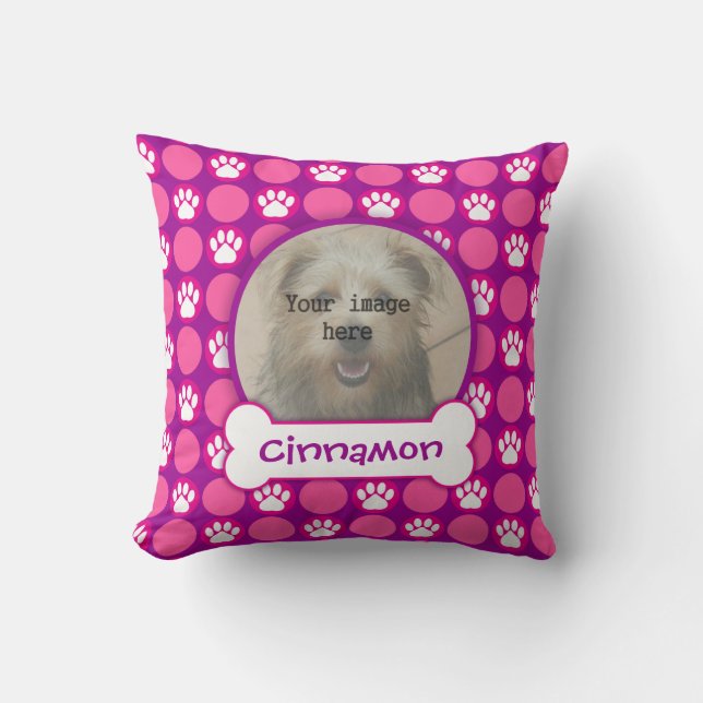 Pink and Purple "Puppy" Dots Photo Template Cushion (Front)