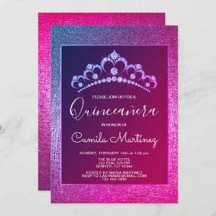 Pink and Purple Quinceanera with Tiara Invitation