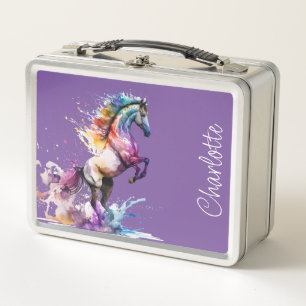 Pink and Purple Rainbow Horse Custom Metal Lunch Box
