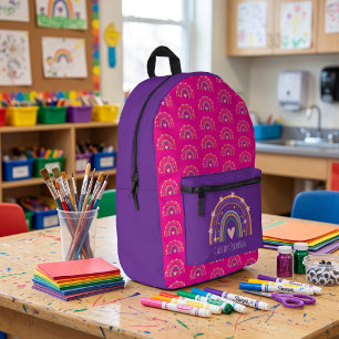 Pink and purple rainbow kids printed backpack