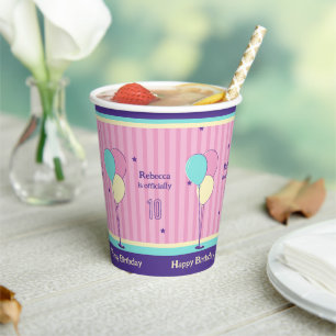 Pink and purple retro style birthday Paper cup