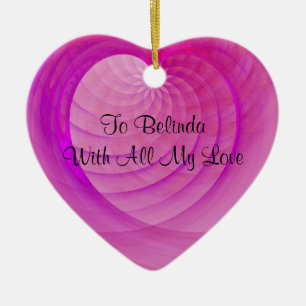 Pink and Purple Ribbed Heart Valentine's Keepsake Ceramic Tree Decoration