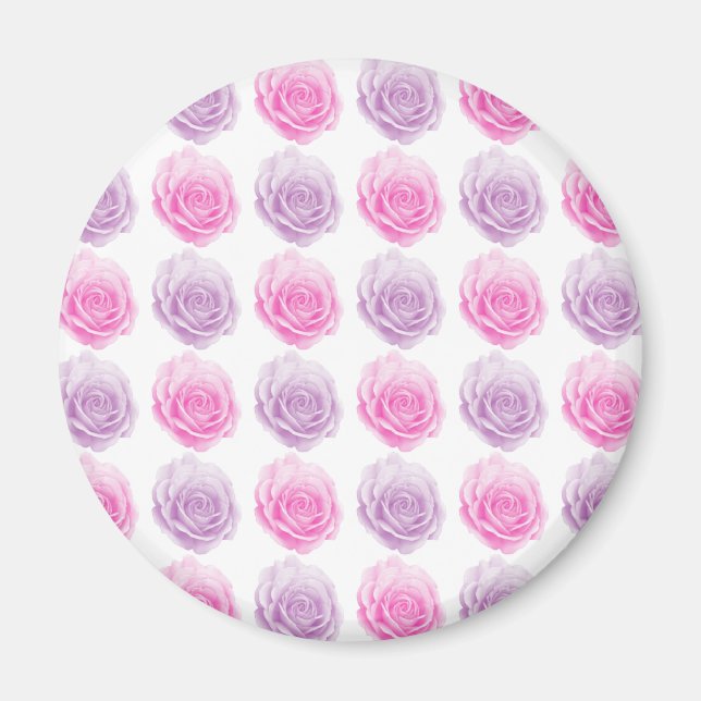 Pink and purple roses floral pattern magnet (Front)