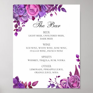 Pink and purple roses. Floral wedding drinks bar Poster