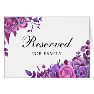 Pink and purple roses. Lilac wedding reserved sign