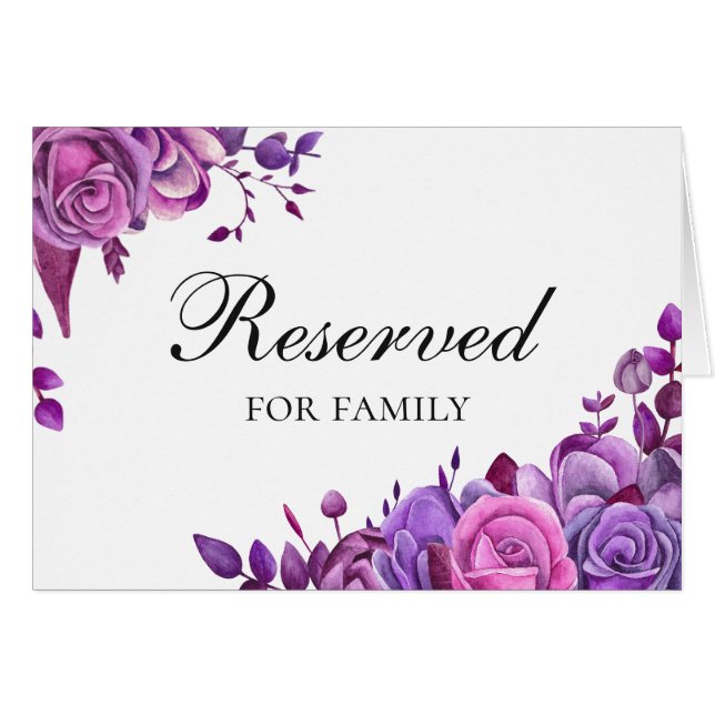 Pink and purple roses. Lilac wedding reserved sign (Front Horizontal)