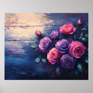 Pink and Purple Roses on Wood Poster