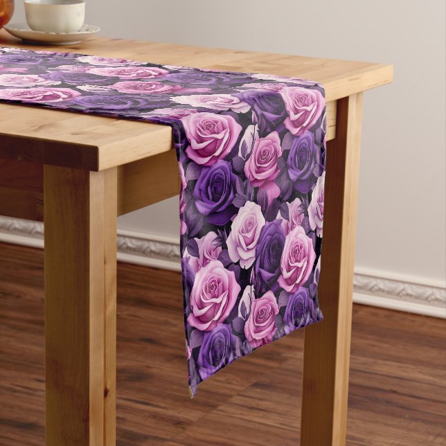 Pink And Purple Roses Short Table Runner (In Situ)
