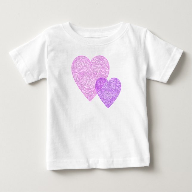 Pink and Purple Scribbleprint Hearts Baby T-Shirt (Front)