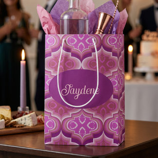 Pink And Purple Shield Shapes With Hearts Medium Gift Bag