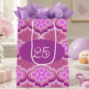 Pink And Purple Shield Shapes With Hearts Medium Gift Bag