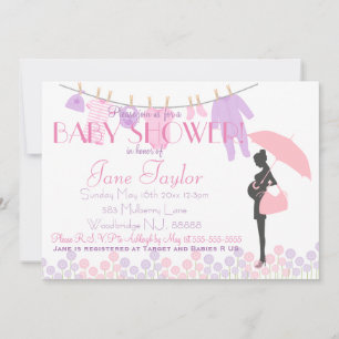 Pink and Purple Silhouette Baby Shower Invitation