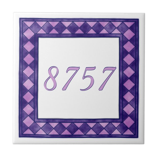 Pink and Purple Small Chequered House Number Tile (Front)