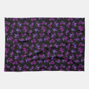 Pink and Purple Space Dragons Tea Towel