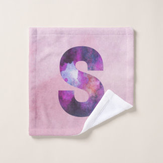 Pink and Purple Space Galaxy Letter S Wash Cloth
