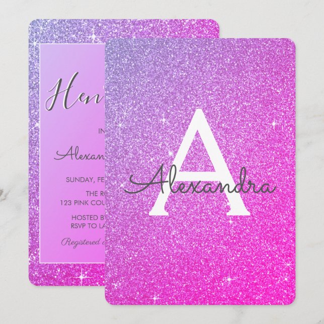 Pink and Purple Sparkle Glitter Hen's Party Invitation (Front/Back)