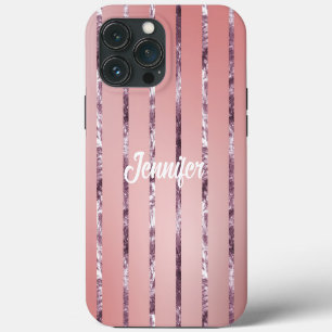 Pink and Purple Sparkle Stripes Custom Name iPhone 13 Pro Max Case
