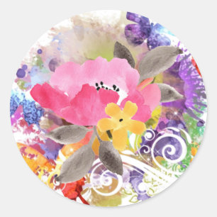 Pink and purple splash on    classic round sticker