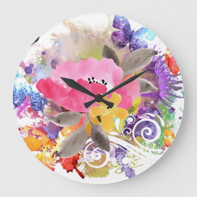 Pink and purple splash on     large clock (Front)
