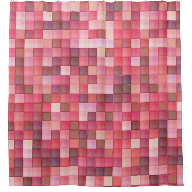 Pink and Purple Square Mosaic Shower Curtain (Front)