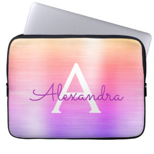Pink and Purple Stainless Steel Monogram Laptop Sleeve