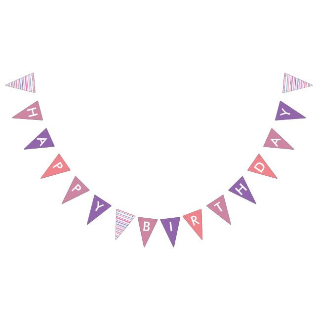 Pink and Purple Striped Happy Birthday Banner Flag (All)