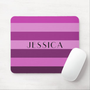 Pink And Purple Striped Pattern Personalise Name Mouse Pad