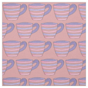 Pink and Purple Striped Tea Party Time Teacup Cup Fabric