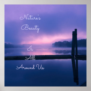 Pink and Purple Sunrise Over Water Poster