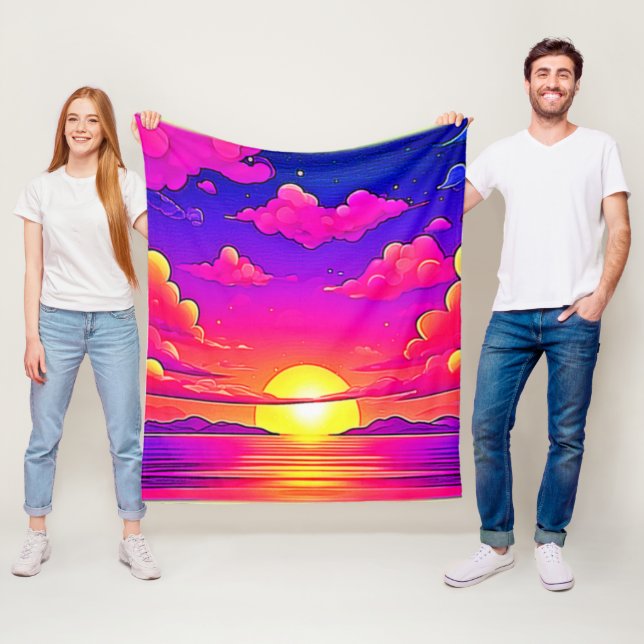 Pink and Purple Sunset Fleece Blanket (In Situ)