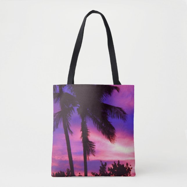 Pink and Purple Sunset Palm Tree  Tote Bag (Front)