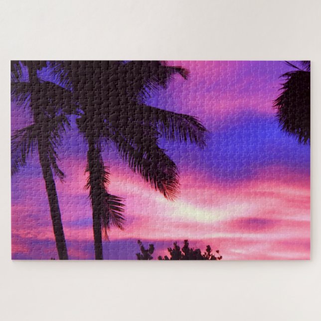 Pink and Purple Sunset Palm Trees Jigsaw Puzzle (Horizontal)
