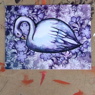 Pink and Purple Swan art Lake Swans Artwork Postcard