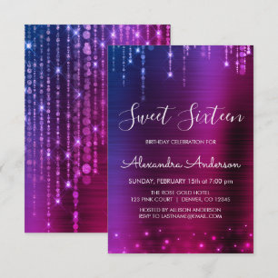 Pink and Purple Sweet Sixteen Birthday Invitation