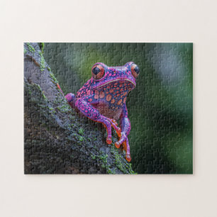Pink and Purple Tree Frog Art Jigsaw Puzzle