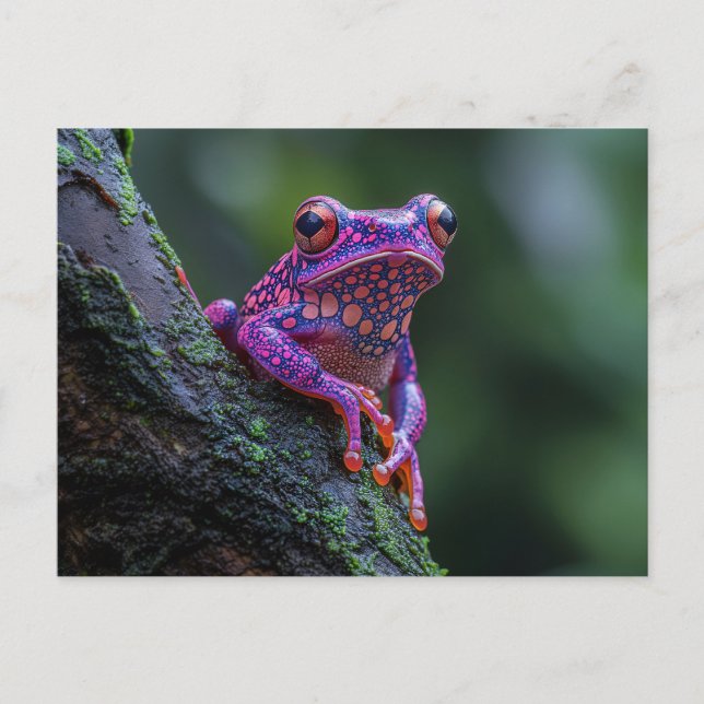 Pink and Purple Tree Frog Art Postcard (Front)