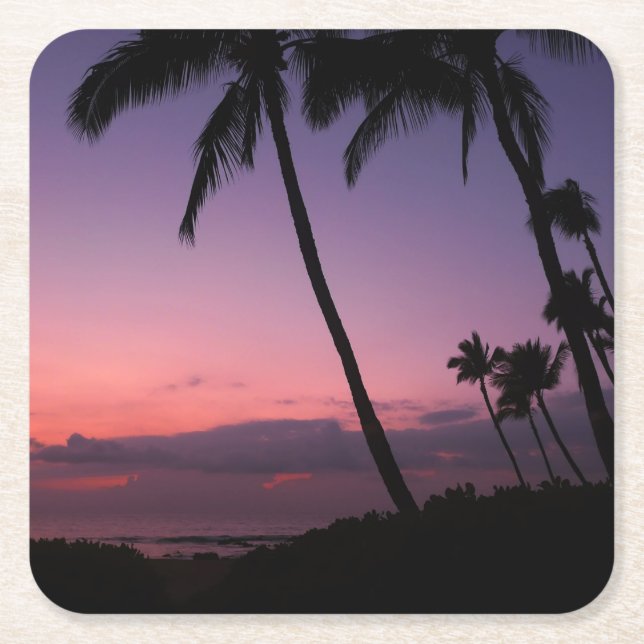 Pink and purple tropical sunset coaster (Front)