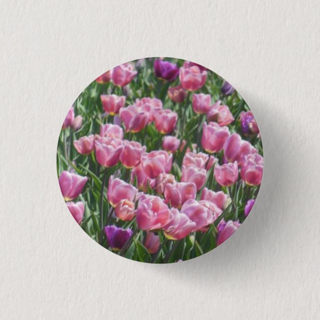 Pink and Purple Tulip Garden 3 Cm Round Badge (Front)