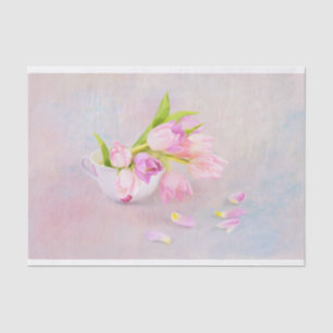 Pink And Purple Tulips With Vintage Tea Cup Tissue Paper