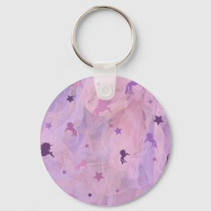 pink and purple unicorn and star design- girls squ key ring